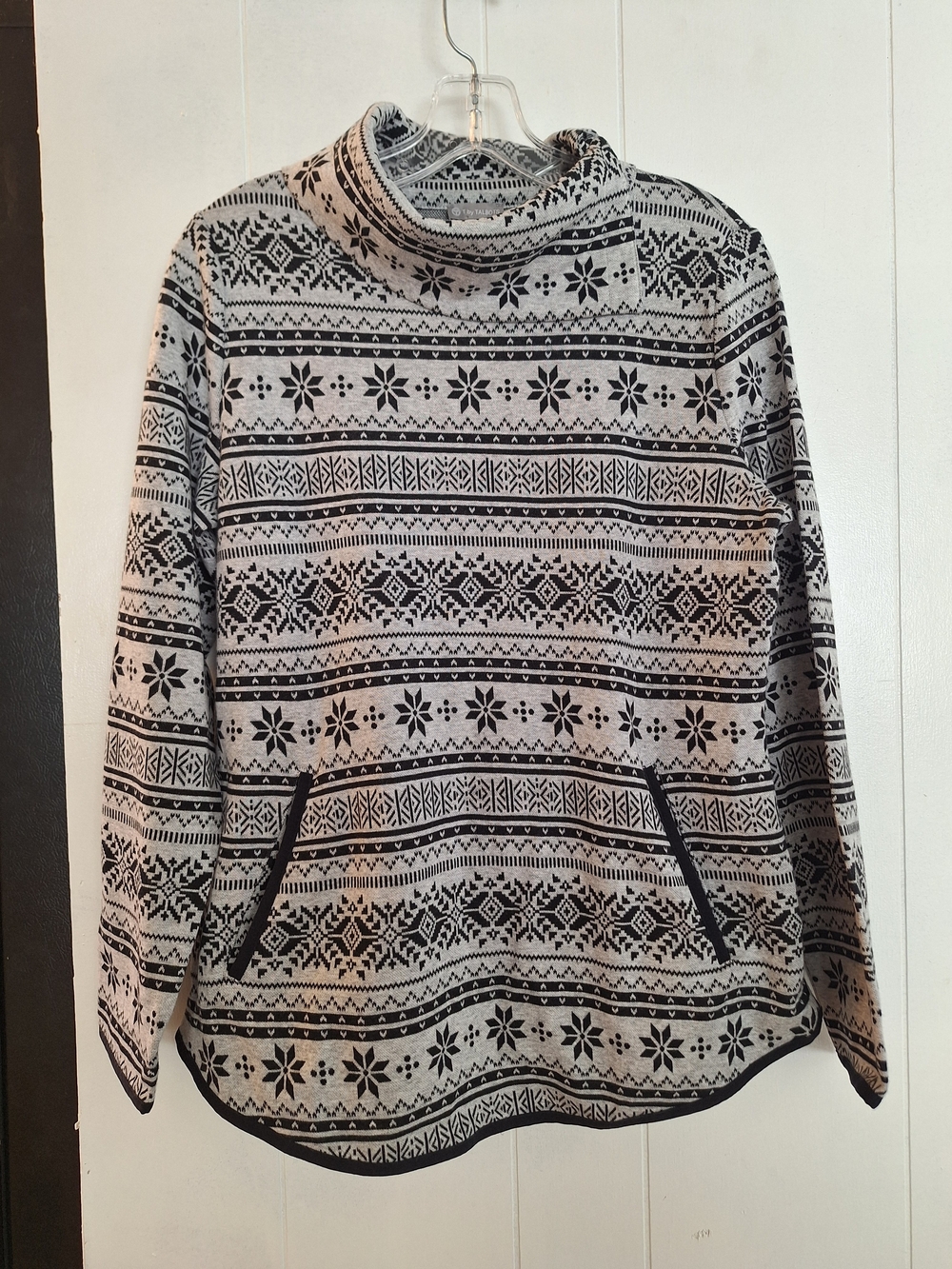 Talbots Black and Cream Fair Isle Turtleneck Pullover
